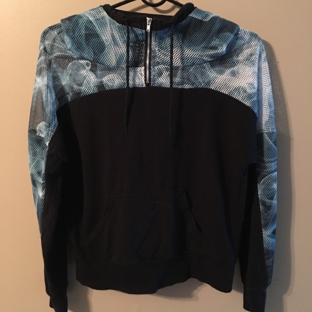 Black and blue mesh hoodie